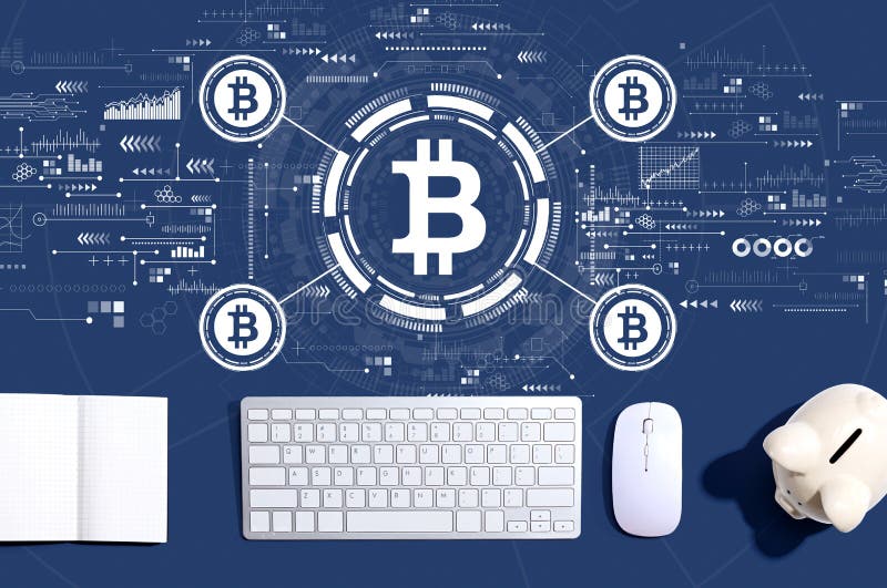 Bitcoin theme with a computer keyboard royalty free stock image