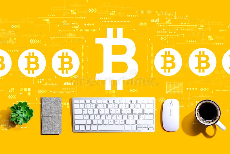 Bitcoin theme with a computer keyboard stock images