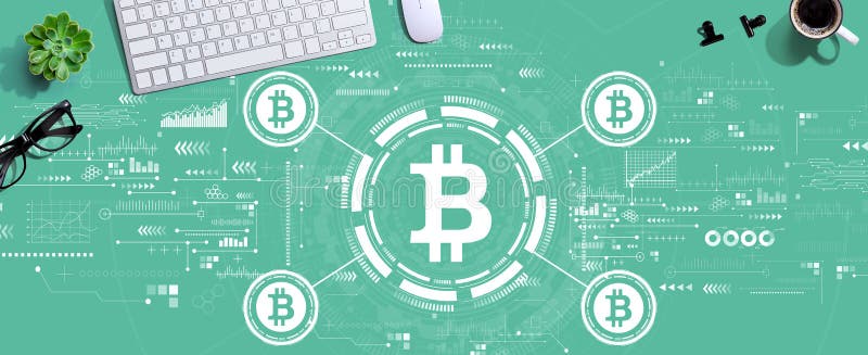 Bitcoin theme with a computer keyboard stock photo