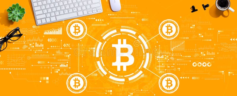 Bitcoin theme with a computer keyboard royalty free stock photo