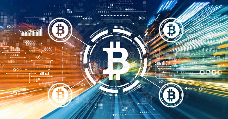 Bitcoin theme with high speed motion blur stock photography