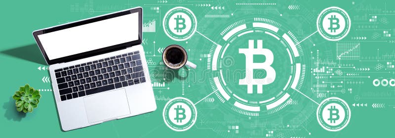 Bitcoin theme with a laptop computer royalty free stock images