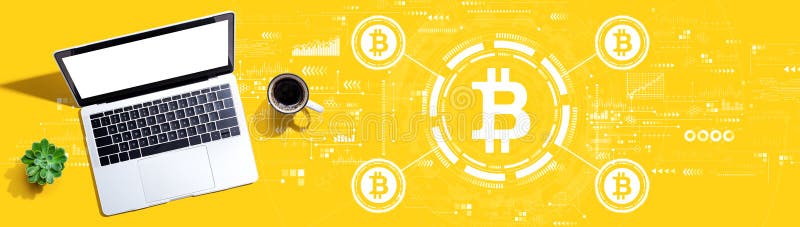 Bitcoin theme with a laptop computer stock illustration