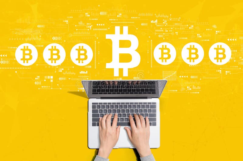 Bitcoin theme with person using laptop. Bitcoin theme with person using a laptop computer