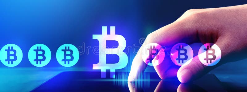 Bitcoin theme with tablet computer stock photos