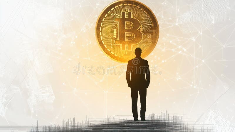 Bitcoin trader silhouette on digital platform for trading banner vector illustration