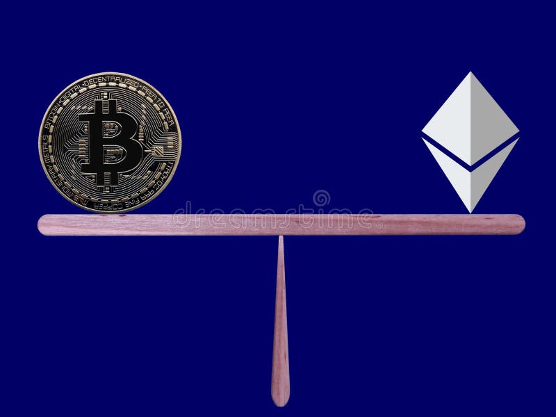 Bitcoin und Ethereum in der Balance stockbild Bitcoin und Ethereum in der Balance stockbild