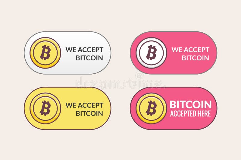 Bitcoin vector crypto accept icon. Bitcoin coin here button royalty free illustration