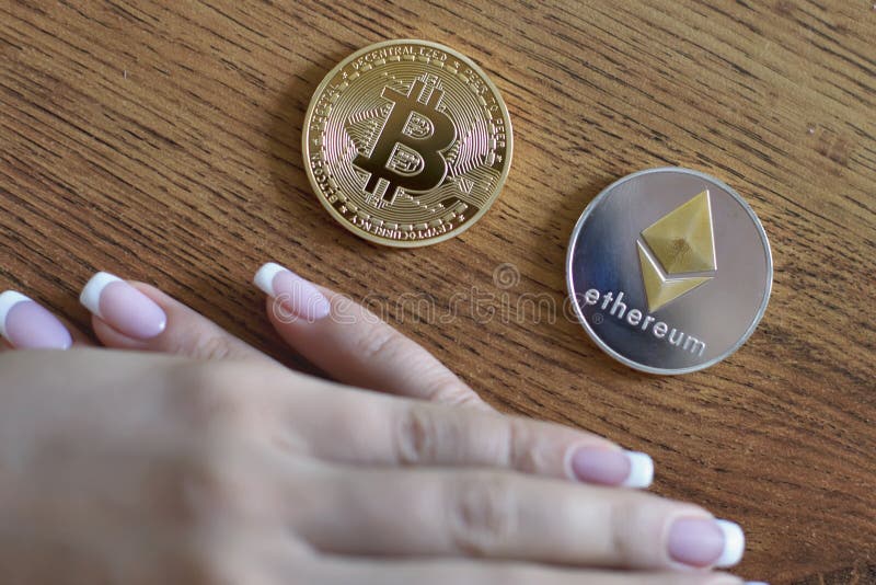 Bitcoin Vs Ethereum Chart And Exchange Trading Platform Stock Image Image of hand, money