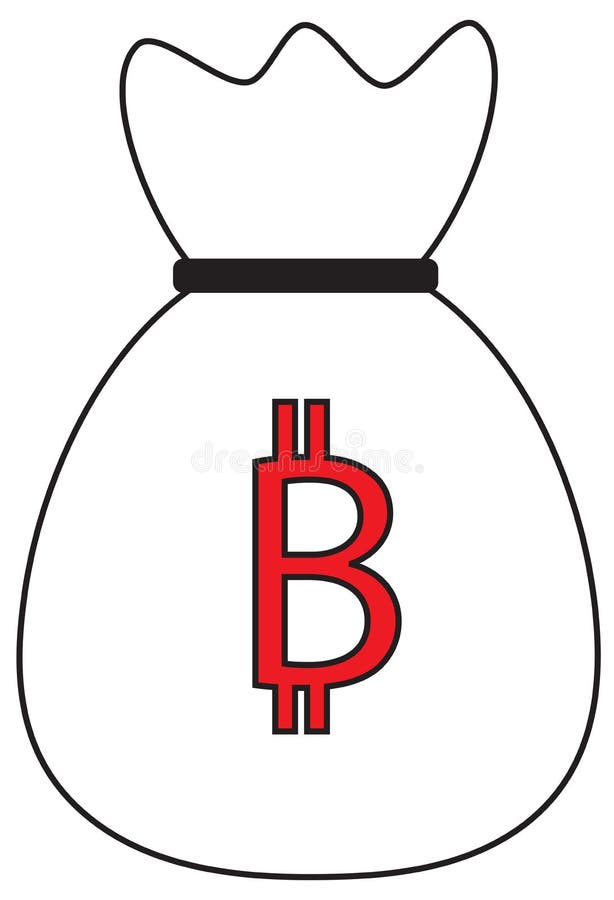 Bitcoin waluty crypto logo nad pieniądze torbą lub ikona ilustracja wektor