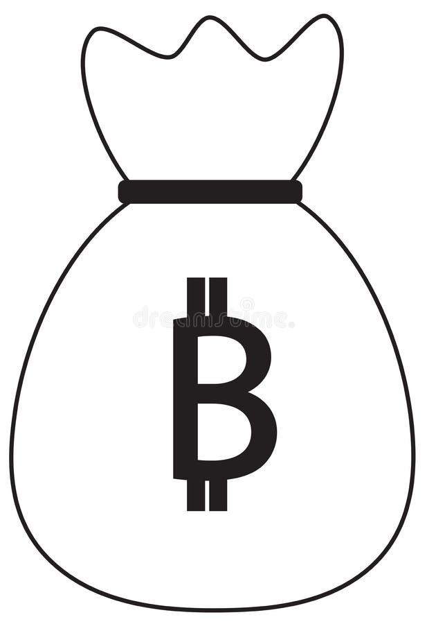 Bitcoin waluty crypto logo nad pieniądze torbą lub ikona ilustracji