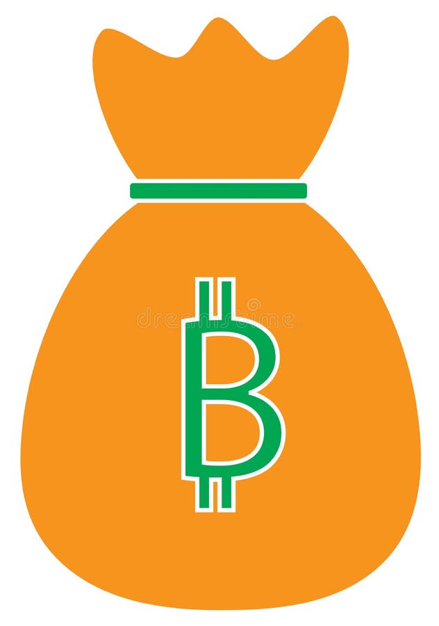 Bitcoin waluty crypto logo nad pieniądze torbą lub ikona royalty ilustracja