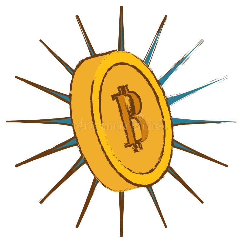 Bitcoin yellow, digitally lit money symbol vector illustration