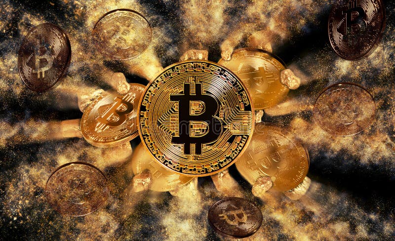 Bitcoin și movilă de pepite de aur vector illustration