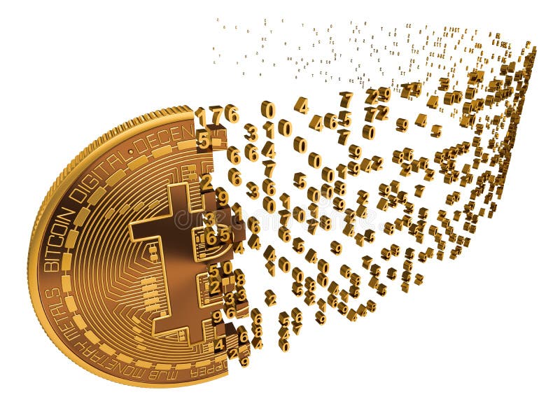 Bitcoin που καταρρέει στα ψηφία στο λευκό διανυσματική απεικόνιση