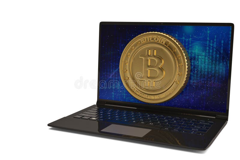 Bitcoin с портативным компьютером на белой иллюстрации предпосылки 3D бесплатная иллюстрация Bitcoin с портативным компьютером на белой иллюстрации предпосылки 3D бесплатная иллюстрация