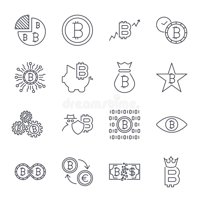 Bitcoinpictogrammen voor Internet-geldcrypto van het muntsymbool en muntstuk beeld voor het gebruiken in Web worden geplaatst dat vector illustratie Bitcoinpictogrammen voor Internet-geldcrypto van het muntsymbool en muntstuk beeld voor het gebruiken in Web worden geplaatst dat vector illustratie