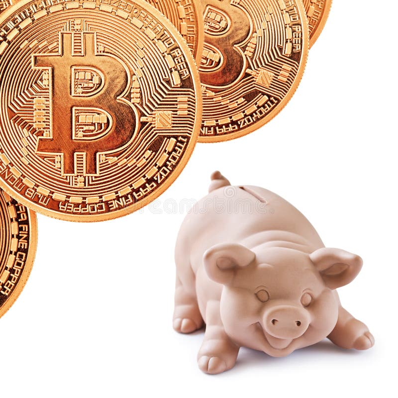 Bitcoins d'or et tirelire photos libres de droits