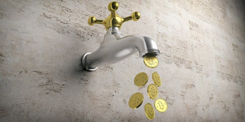 Bitcoins spływanie od złotego srebnego faucet na beżowym tle ilustracja 3 d ilustracja wektor Bitcoins spływanie od złotego srebnego faucet na beżowym tle ilustracja 3 d ilustracja wektor