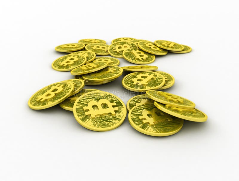 Bitcoins virtuelles Geld auf weißem Hintergrund auf weißem Hintergrund lizenzfreie abbildung