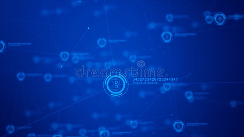 BitcoinWährungszeichen herein digitales Cyberspace, Netz für Weltgeld stockbild