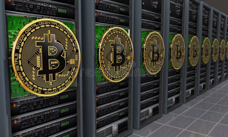Room full of bitcoin servers mining crypocurrency, 3d illustration. Room full of bitcoin servers mining crypocurrency, 3d illustration.