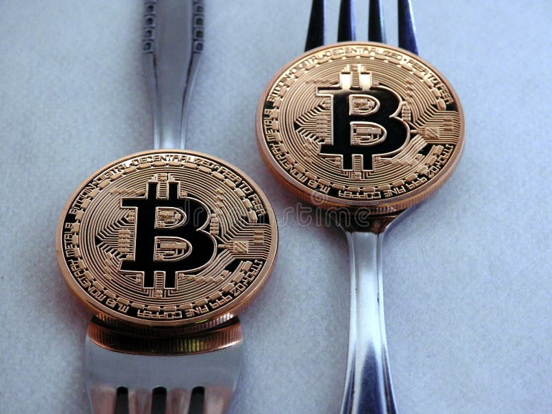 Bitcoin难软的叉子 免版税库存照片 Bitcoin难软的叉子 免版税库存照片