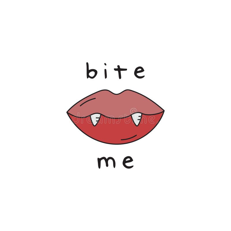 Bite me vampire mouth vector hand drawing