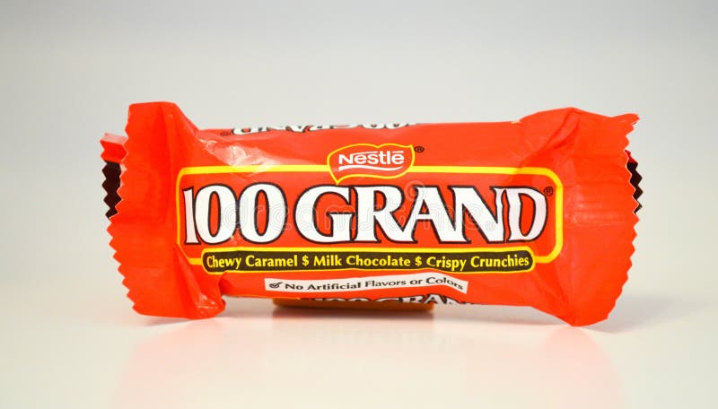 Bite size servings of a chocolate 100 Grand candy bar