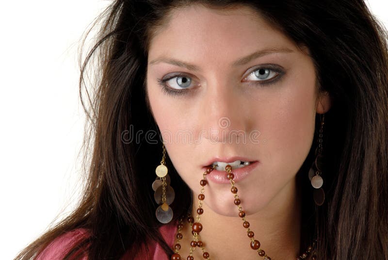 Woman on bed. stock photo. Image of nightgown, color, daylight 2424770