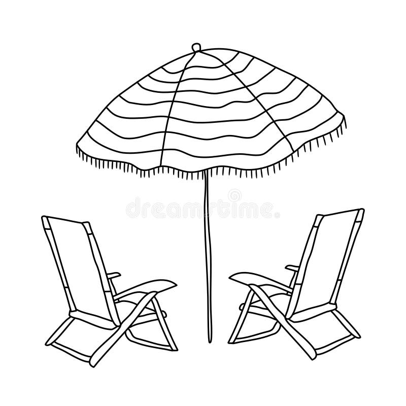 beach umbrella and beach chairs