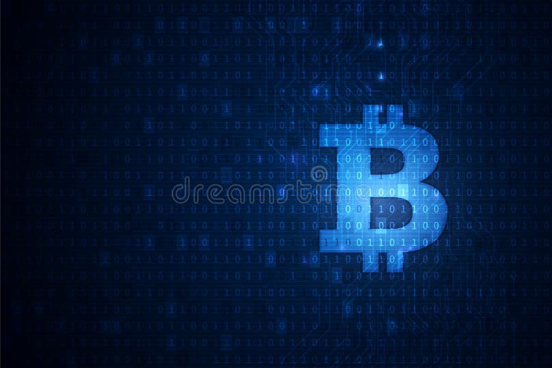 Concept van blockchain-technologie van de Bitcoin-cryptocurrency, BTC-valutasymbool, binaire cijfers. vector eps10 royalty-vrije illustratie