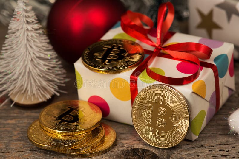 Bitmyntkryptomynt. julklapp arkivbild