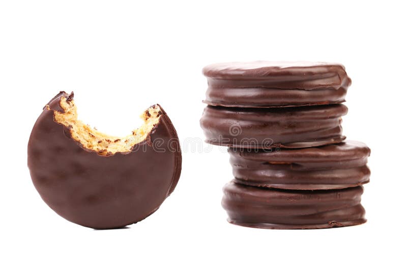 Bitten Biscuit Sandwich with Chocolate. Stock Photo Image of detail