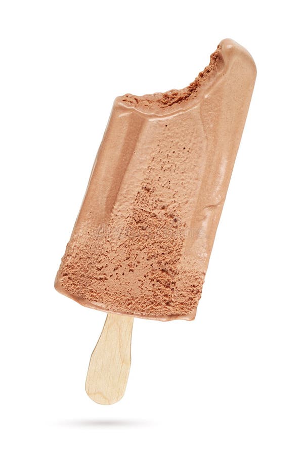 Bitten chocolate ice cream popsicle isolated on white background