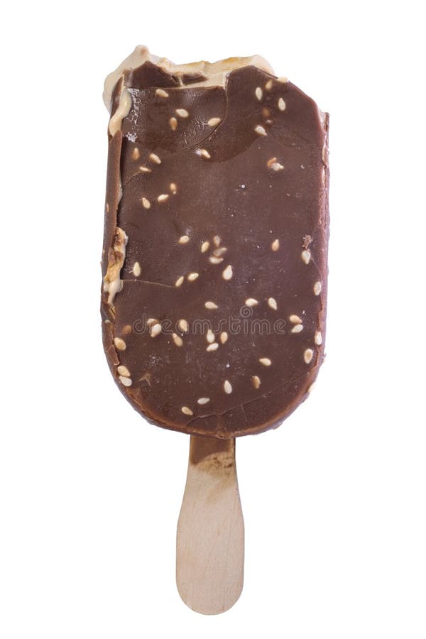 Bitten chocolate popsicle ice cream isolated on white background with clipping path