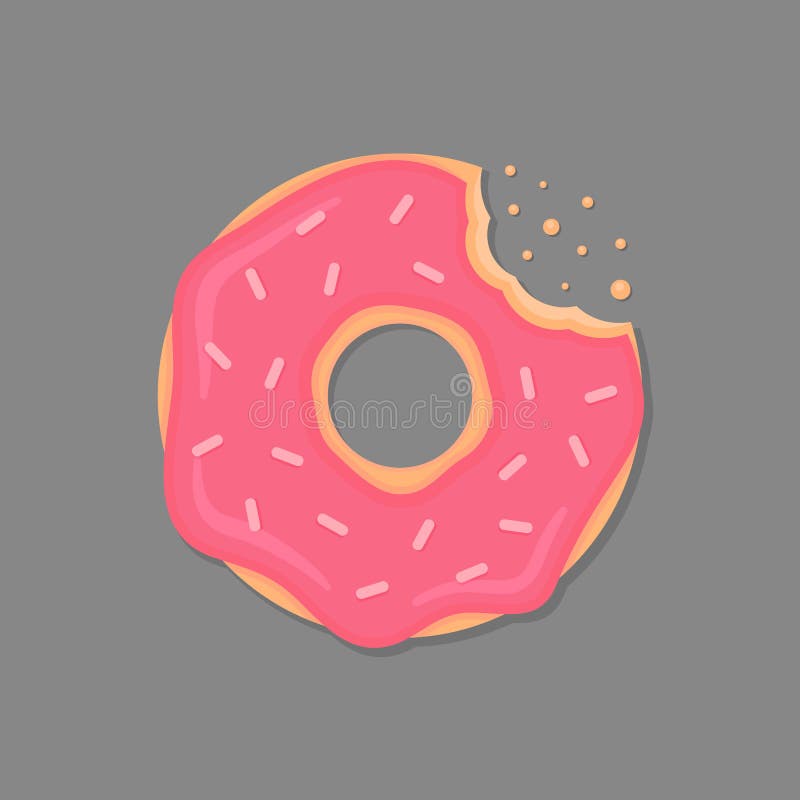 Bitten donut with pink icing and sprinkles. Cartoon doughnut. Vector donut icon in flat style. Doughnut isolated vectors