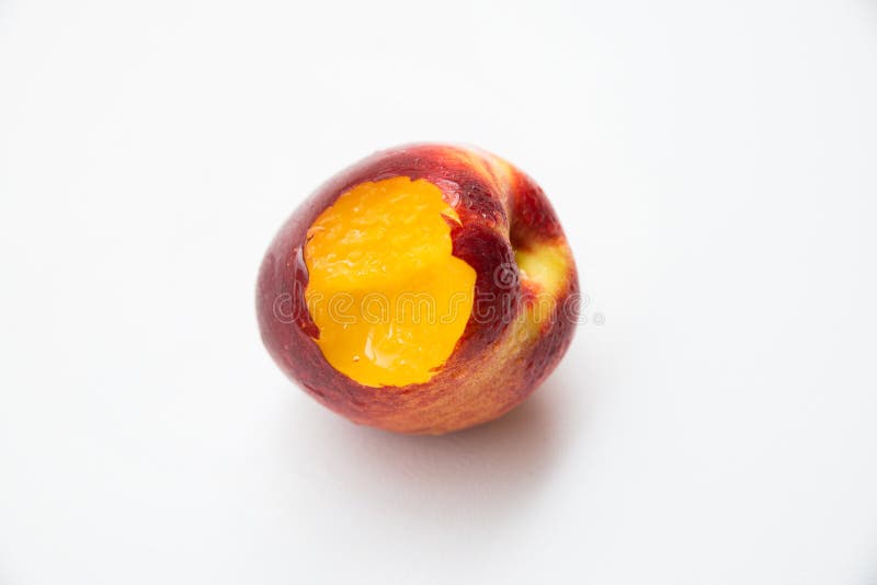 Bitten Juicy Peach White Stock Photos - Free & Royalty-Free Stock