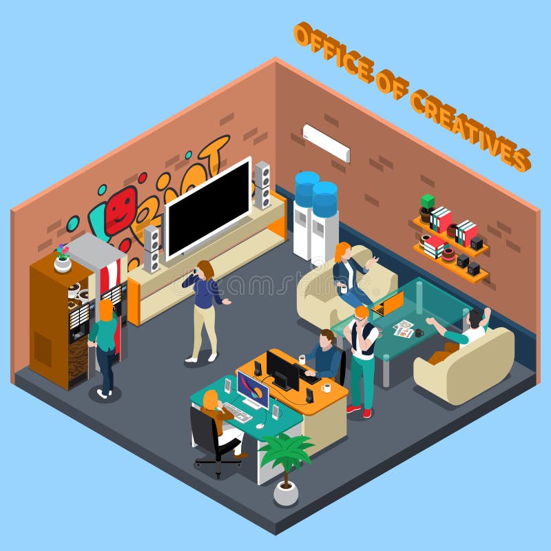 Biuro Creatives Isometric ilustracja ilustracja wektor Biuro Creatives Isometric ilustracja ilustracja wektor