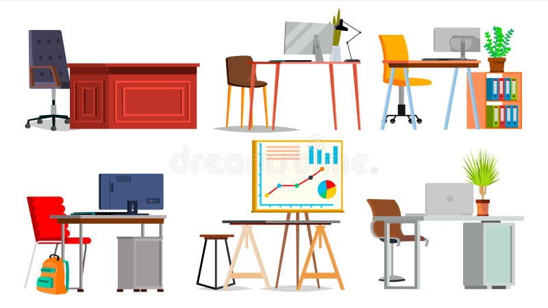 Biurowego miejsca pracy Ustalony wektor Wnętrze Biurowy pokój, Kreatywnie przedsiębiorcy budowlanego studio PECET, komputer, lapt ilustracja wektor Biurowego miejsca pracy Ustalony wektor Wnętrze Biurowy pokój, Kreatywnie przedsiębiorcy budowlanego studio PECET, komputer, lapt ilustracja wektor