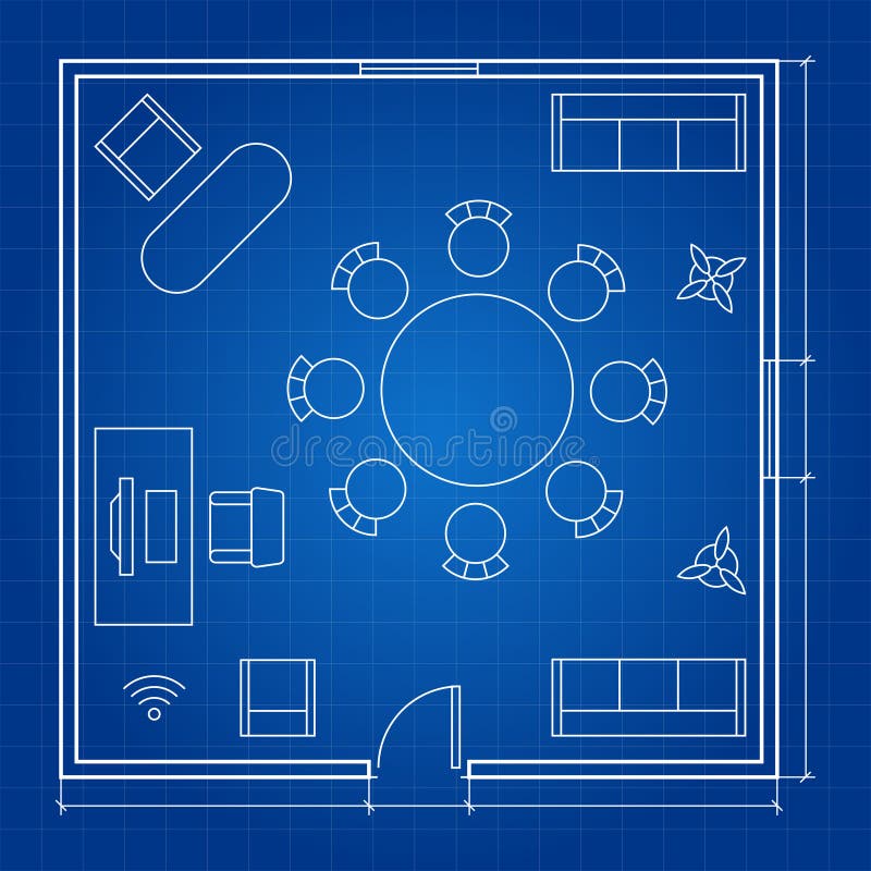 Biurowy podłogowy plan z liniowymi wektorowymi symbolami ilustracji Biurowy podłogowy plan z liniowymi wektorowymi symbolami ilustracji