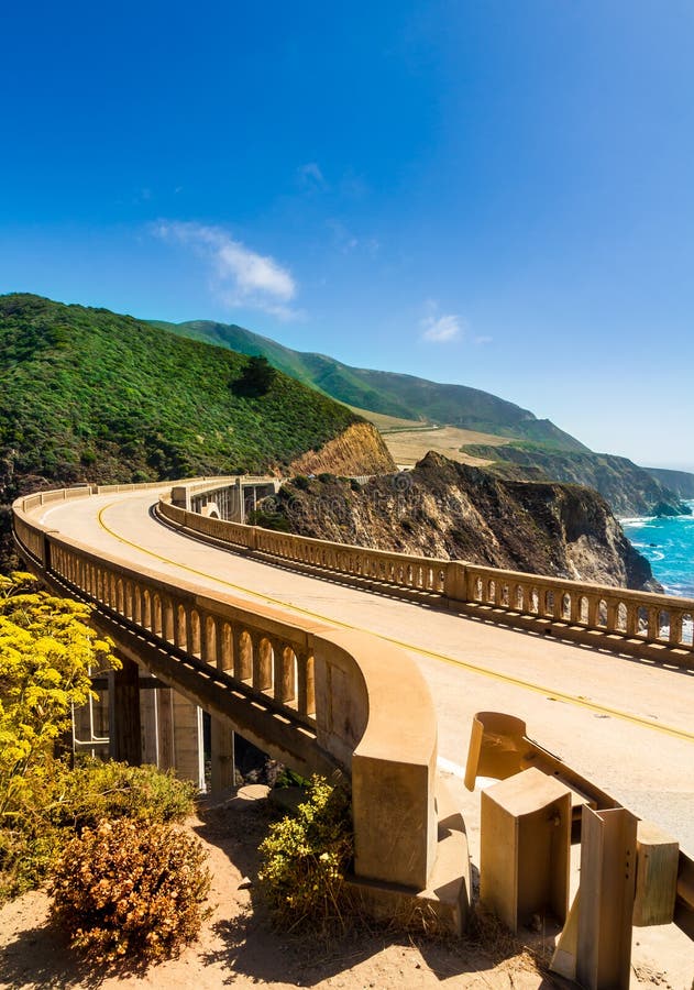 Bixby Creek Bridge On Highway 1 At The US West Coast Traveling South To