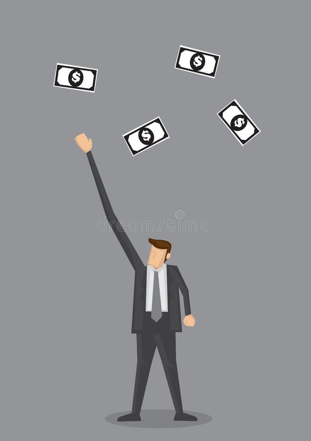 Biznesmen Dosięga Out dla Latających Dolarowych notatek royalty ilustracja Biznesmen Dosięga Out dla Latających Dolarowych notatek royalty ilustracja