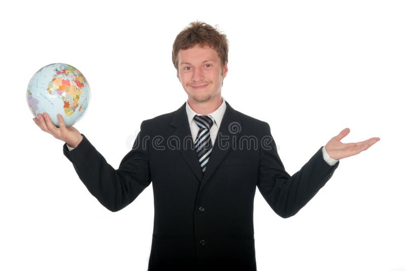Biznesmen globe gospodarstwa zdjęcie royalty free