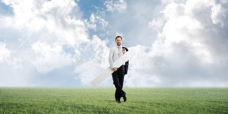 Biznesmen i baner wskazujący obrazy royalty free