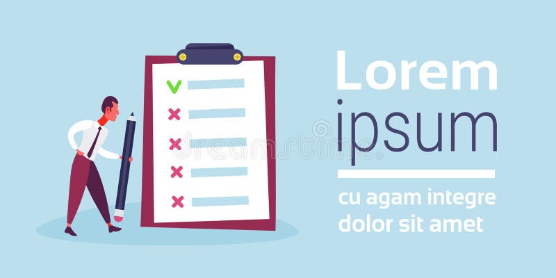 Biznesmen listy kontrolnej rozwiązania kwestionariuszu crosscheck i cwelich zaznaczamy planistycznej strategii kreatywnie proces ilustracji Biznesmen listy kontrolnej rozwiązania kwestionariuszu crosscheck i cwelich zaznaczamy planistycznej strategii kreatywnie proces ilustracji