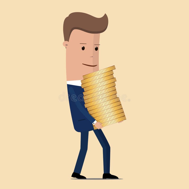 Biznesmen niesie stos monety również zwrócić corel ilustracji wektora royalty ilustracja Biznesmen niesie stos monety również zwrócić corel ilustracji wektora royalty ilustracja
