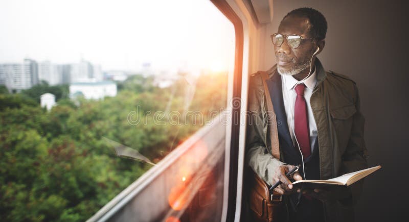 Biznesmen podróży afrykańskiego pochodzenia Pasażerski pojęcie