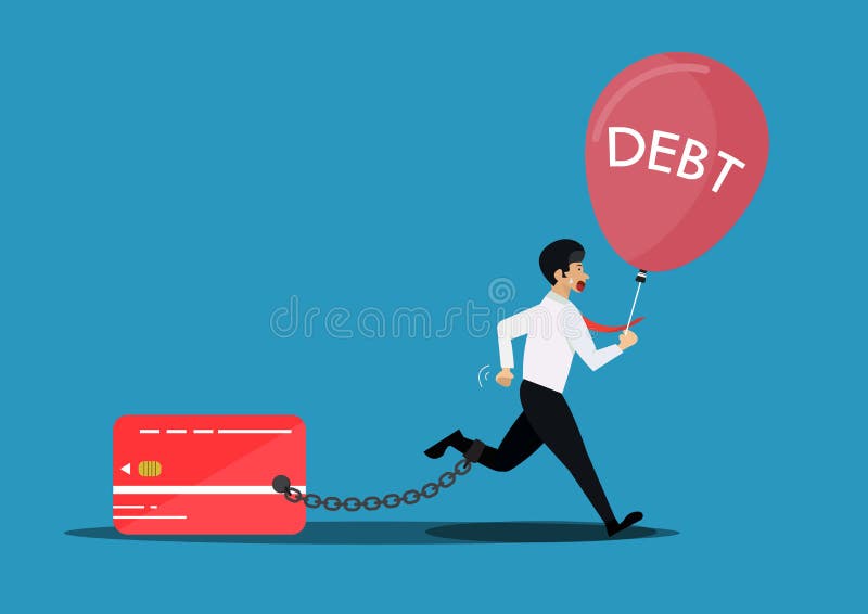 Biznesmen przerwy uwalniają od łańcuchu bank kredytowa karta Kreatywnie ilustracja dla długu i balonu ilustracji Biznesmen przerwy uwalniają od łańcuchu bank kredytowa karta Kreatywnie ilustracja dla długu i balonu ilustracji