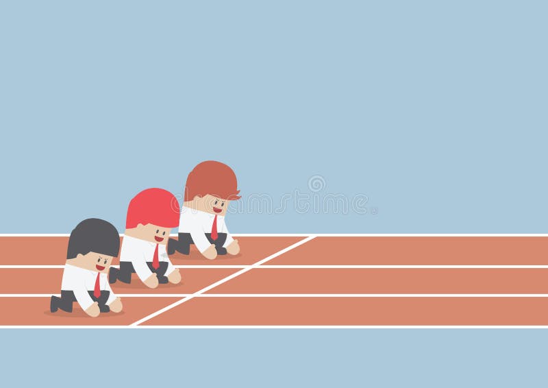 Biznesmen przygotowywający bieg przy początku punktem, Biznesowa rywalizacja co ilustracji